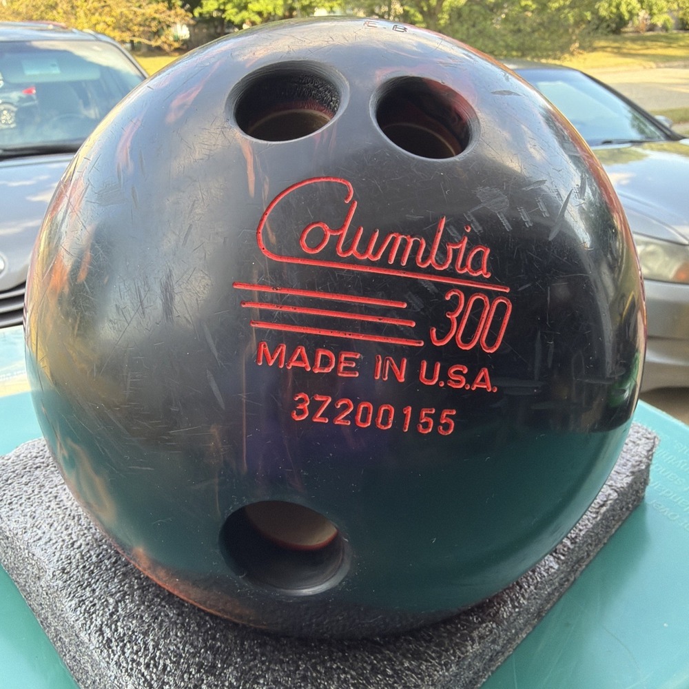 Columbia 300 Drilled 15lb Bowling Ball Red Black Orange Swirl Made In USA